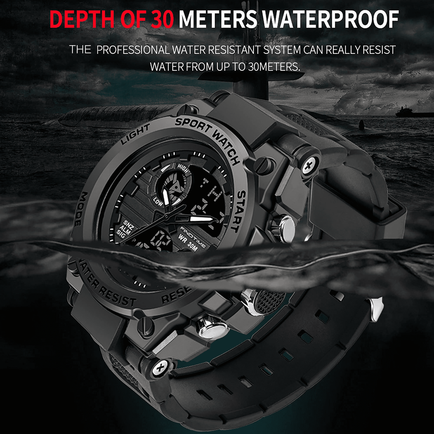 Findtime Men's Military Watch Outdoor Sports Electronic Watch Tactical Army Wristwatch LED Stopwatch Waterproof Digital Analog Watches