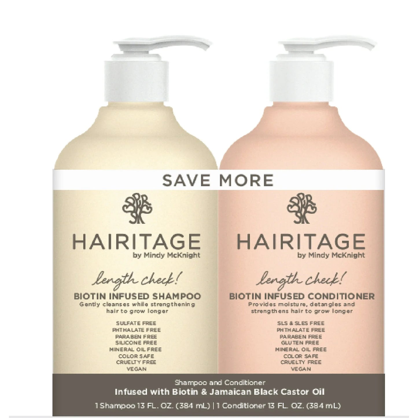 Hairitage Length Check Biotin & Castor Oil Shampoo and Conditioner 2-Pack for Hair Growth and Volume 13 fl oz