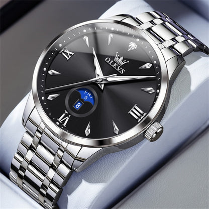 OLEVS Watches for Men Business Dress Casual Analog Quartz Stainless Steel Waterproof Luminous Men Wrist Watches Reloj Para Hombre Black Dial