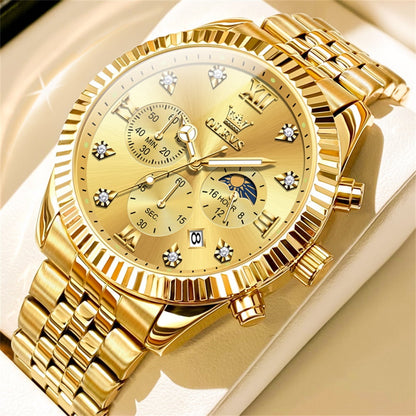 OLEVS Watches for Men, Mens Watches Quartz Gold Stainless Steel Waterproof Luminous Business Calendar Wrist Watch reloj para hombre