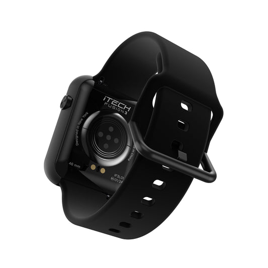 iTech Fusion 3 Unisex Adult Rectangular Smart Watch, Black, Silicone Strap