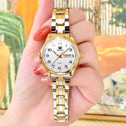 OLEVS Women Watches Business Dress Female Ladies for Small Wrist Watch Gold Plated Silver Tone Stainless Steel Band Analog Quartz Waterproof Lady Watches