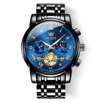 OLEVS Mens Watches Chronograph Business Dress Quartz Stainless Steel Waterproof Luminous Date Wrist Watch For Men Blue Dial