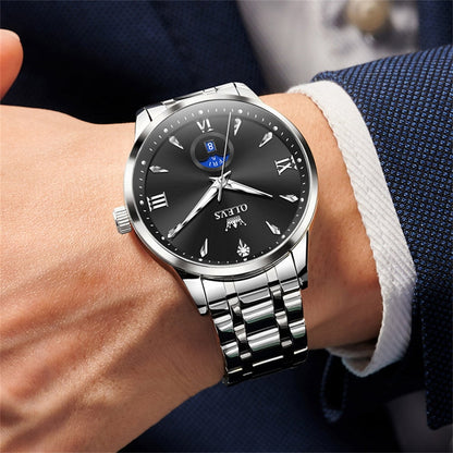 OLEVS Watches for Men Business Dress Casual Analog Quartz Stainless Steel Waterproof Luminous Men Wrist Watches Reloj Para Hombre Black Dial
