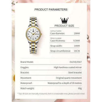 OLEVS Women Watches Business Dress Female Ladies for Small Wrist Watch Gold Plated Silver Tone Stainless Steel Band Analog Quartz Waterproof Lady Watches